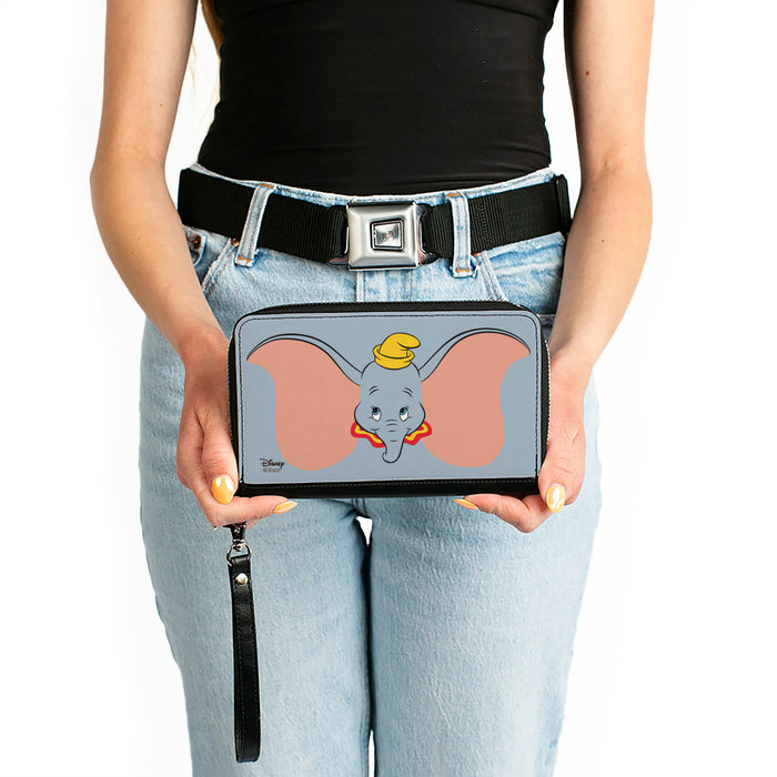 Women's PU Zip Around Wallet Rectangle - Dumbo Bashful Face Gray Clutch Zip Around Wallets Disney   