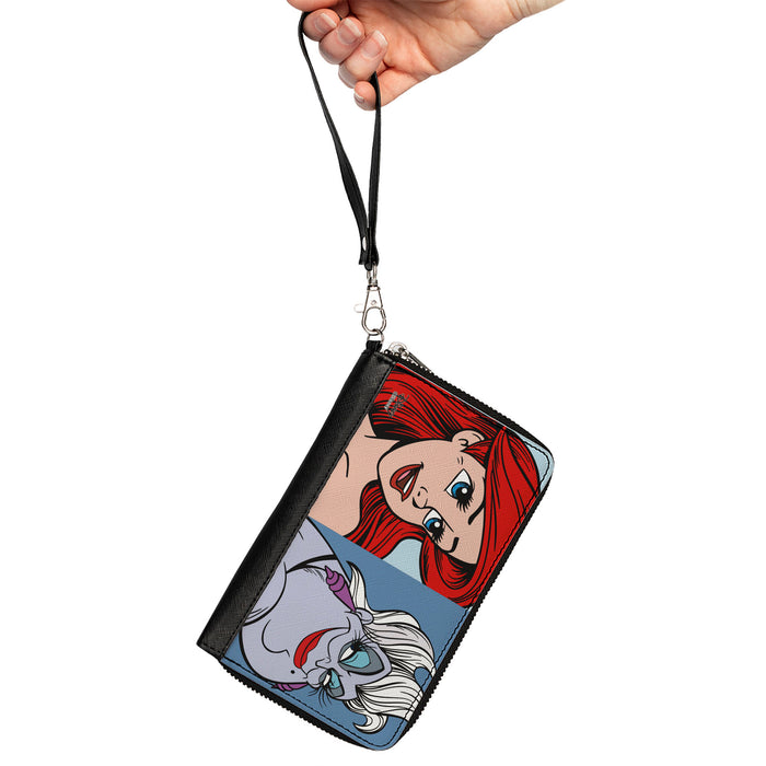Women's PU Zip Around Wallet Rectangle - The Little Mermaid Ariel and Ursula Face Blocks Clutch Zip Around Wallets Disney   
