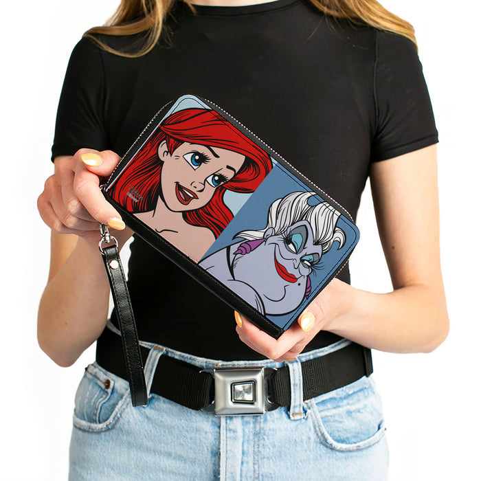 Women's PU Zip Around Wallet Rectangle - The Little Mermaid Ariel and Ursula Face Blocks Clutch Zip Around Wallets Disney   