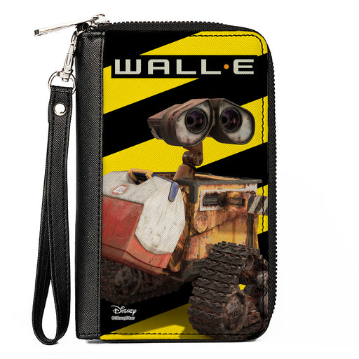 Women's PU Zip Around Wallet Rectangle - WALL-E Cooler Pose Warning Stripe Yellow Black Clutch Zip Around Wallets Disney   