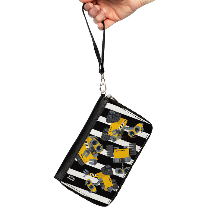 Women's PU Zip Around Wallet Rectangle - WALL-E Poses Scattered Stripe Black White Clutch Zip Around Wallets Disney   
