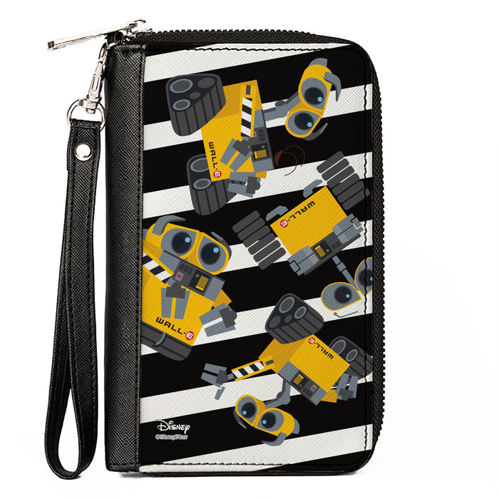 Women's PU Zip Around Wallet Rectangle - WALL-E Poses Scattered Stripe Black White