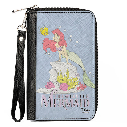 Women's PU Zip Around Wallet Rectangle - THE LITTLE MERMAID Flounder and Ariel Pose Blue Clutch Zip Around Wallets Disney   