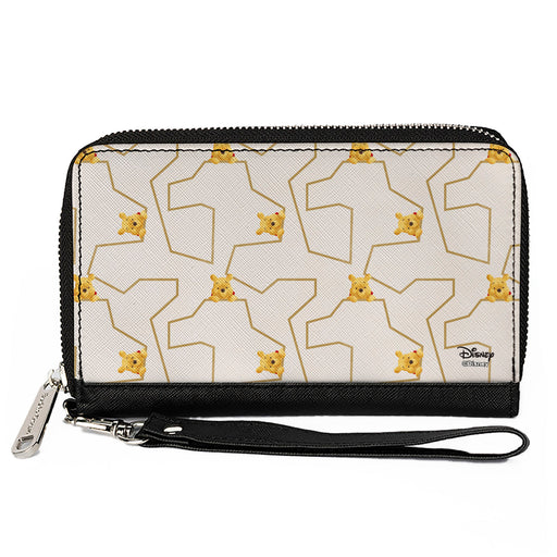 Women's PU Zip Around Wallet Rectangle - Winnie the Pooh Poses White Gold Clutch Zip Around Wallets Disney   