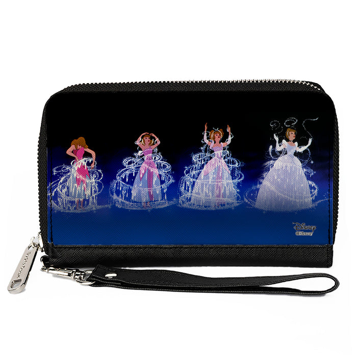 Women's PU Zip Around Wallet Rectangle - Cinderella Princess Transformation Pose Blue Fade Clutch Zip Around Wallets Disney   