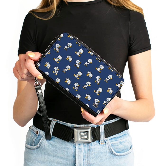 Women's PU Zip Around Wallet Rectangle - Lilo & Stitch Duckling Poses Scattered Blue Clutch Zip Around Wallets Disney   