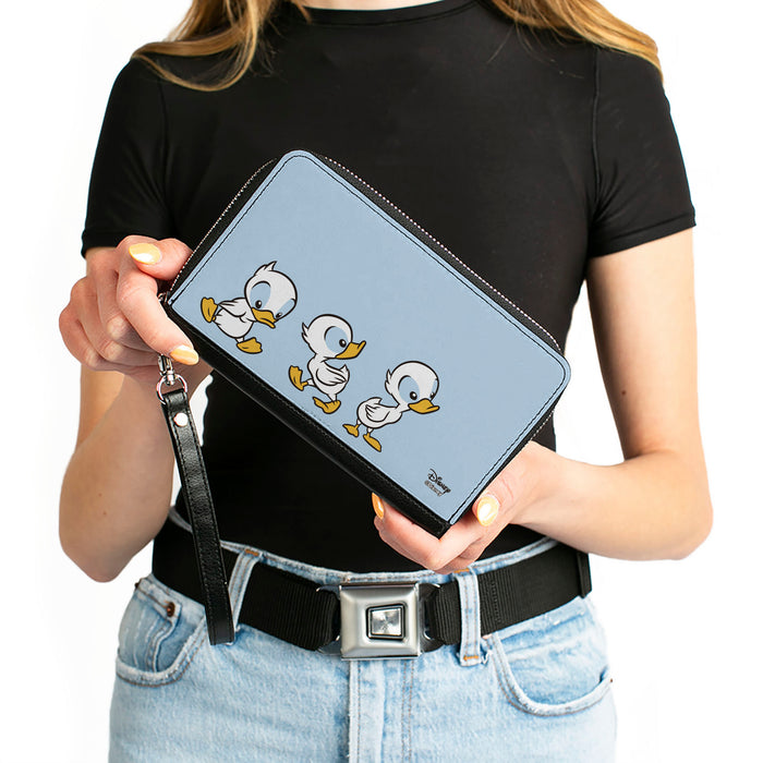 Women's PU Zip Around Wallet Rectangle - Lilo & Stitch 3-Ducklings Pose Baby Blue Clutch Zip Around Wallets Disney   