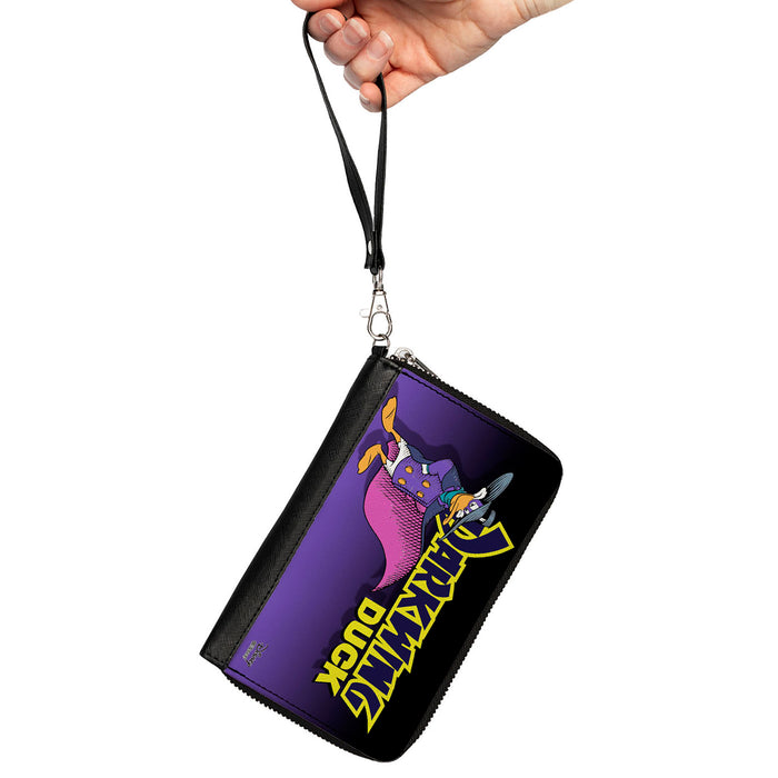 Women's PU Zip Around Wallet Rectangle - DARKWING DUCK Standing Pose Purple Fade Clutch Zip Around Wallets Disney   