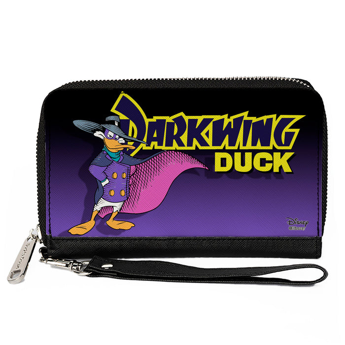 Women's PU Zip Around Wallet Rectangle - DARKWING DUCK Standing Pose Purple Fade Clutch Zip Around Wallets Disney   