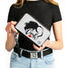 Women's PU Zip Around Wallet Rectangle - CRUELLA Text Face White Black Red Clutch Zip Around Wallets Disney   