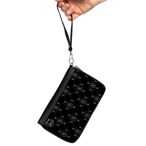 Women's PU Zip Around Wallet Rectangle - Cruella House of Baroness HB Monogram Black White Clutch Zip Around Wallets Disney   
