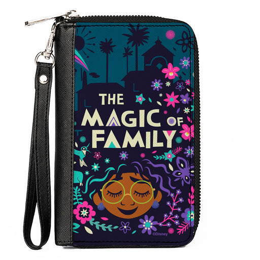 Women's PU Zip Around Wallet Rectangle - Encanto Mirabel THE MAGIC OF FAMILY Floral Collage Blues Purples Clutch Zip Around Wallets Disney   