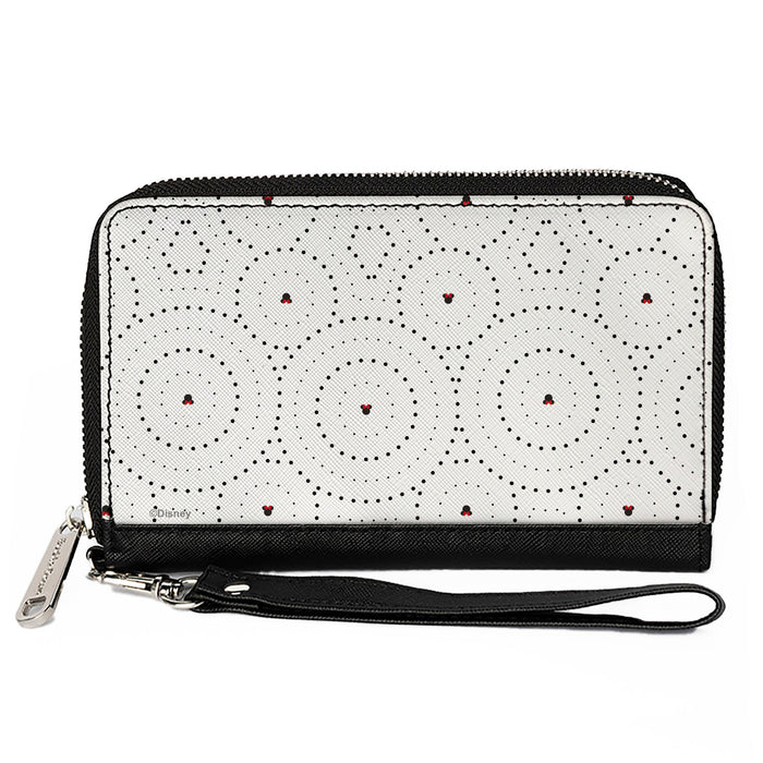 Women's PU Zip Around Wallet Rectangle - Minnie Mouse Ears with Bow Icon and Dots White Black Red