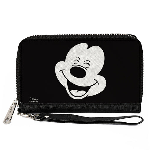 Women's PU Zip Around Wallet Rectangle - Mickey Mouse Smiling Face Black White Clutch Zip Around Wallets Disney   