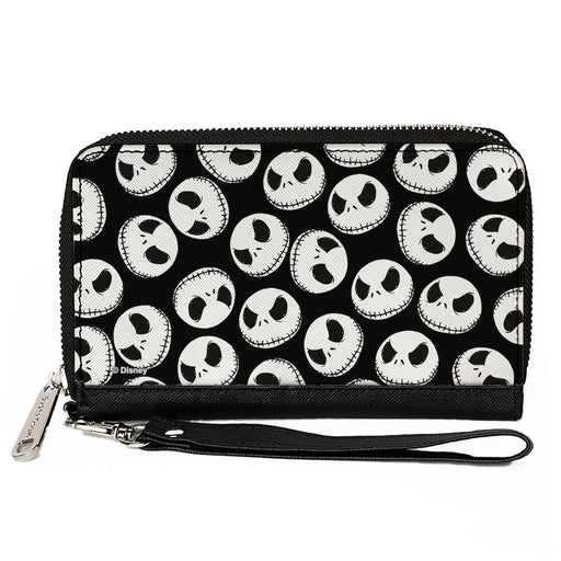 Women's PU Zip Around Wallet Rectangle - The Nightmare Before Christmas Jack Expression9 Scattered Black White Clutch Zip Around Wallets Disney   