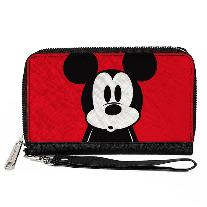 Women's PU Zip Around Wallet Rectangle - Mickey Mouse Surprised Pose Close-Up Red Clutch Zip Around Wallets Disney   