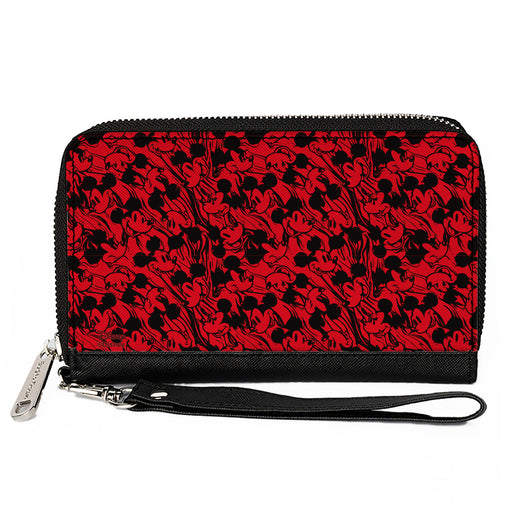Women's PU Zip Around Wallet Rectangle - Mickey Mouse Melting Expressions Red Black Clutch Zip Around Wallets Disney   