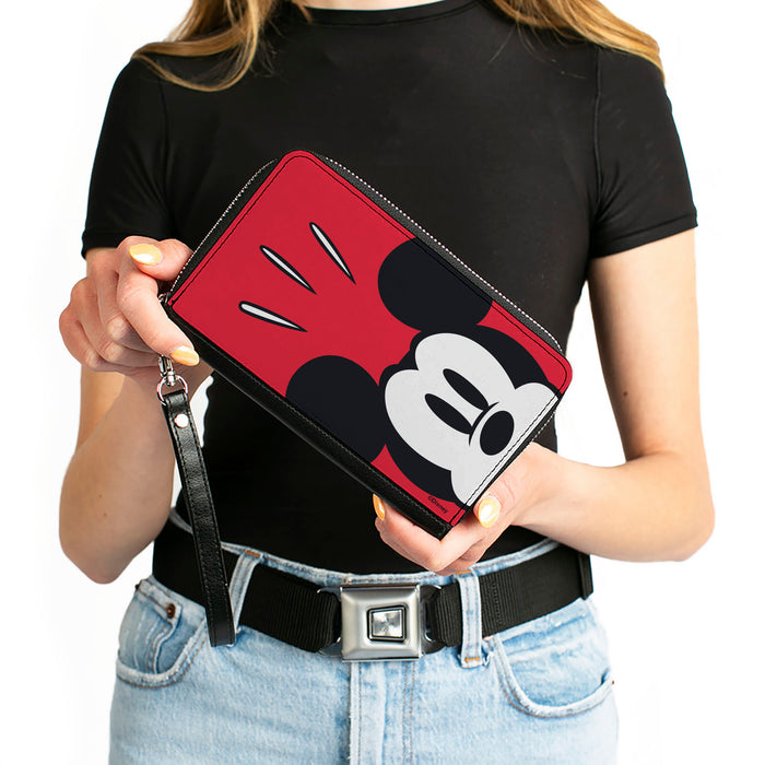 Women's PU Zip Around Wallet Rectangle - Mickey Mouse Shocked Face Close-Up Red Clutch Zip Around Wallets Disney   