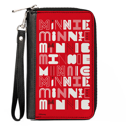 Women's PU Zip Around Wallet Rectangle - Minnie Mouse MINNIE Typography Red White Clutch Zip Around Wallets Disney   