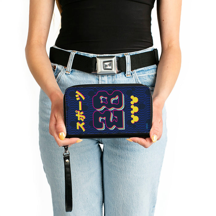 Women's PU Zip Around Wallet Rectangle - Mickey Mouse 28 Sports Kanji Blue Pink Yellow Clutch Zip Around Wallets Disney   