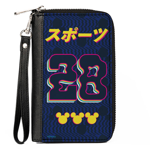 Women's PU Zip Around Wallet Rectangle - Mickey Mouse 28 Sports Kanji Blue Pink Yellow Clutch Zip Around Wallets Disney   