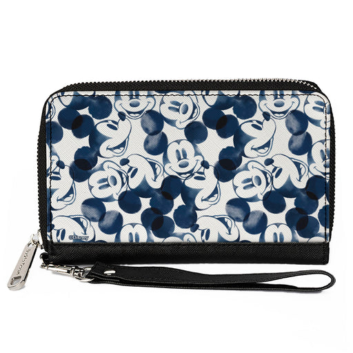 Women's PU Zip Around Wallet Rectangle - Mickey Mouse Expression Impressions Stacked Blues Clutch Zip Around Wallets Disney   