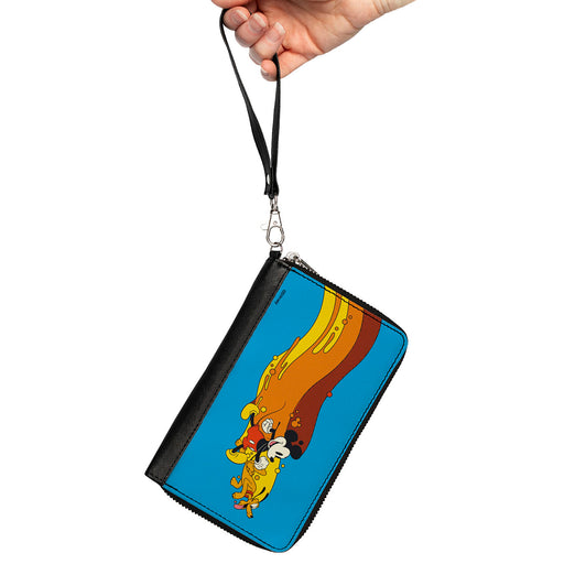 Women's PU Zip Around Wallet Rectangle - Mickey Mouse and Pluto Action Wave Pose Blue Red Orange Yellow Clutch Zip Around Wallets Disney   