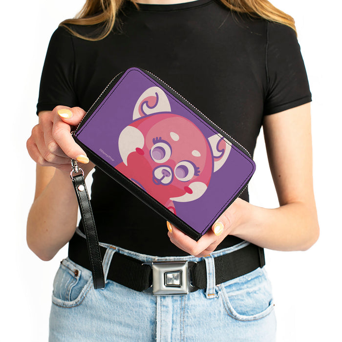 PU Zip Around Wallet Rectangle - Turning Red Red Panda Mei Face Close-Up Purple Pinks Clutch Zip Around Wallets Disney   