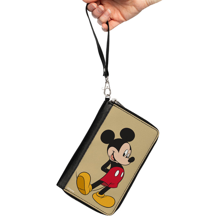 PU Zip Around Wallet Rectangle - Classic Mickey Mouse Standing Pose Yellow Clutch Zip Around Wallets Disney   