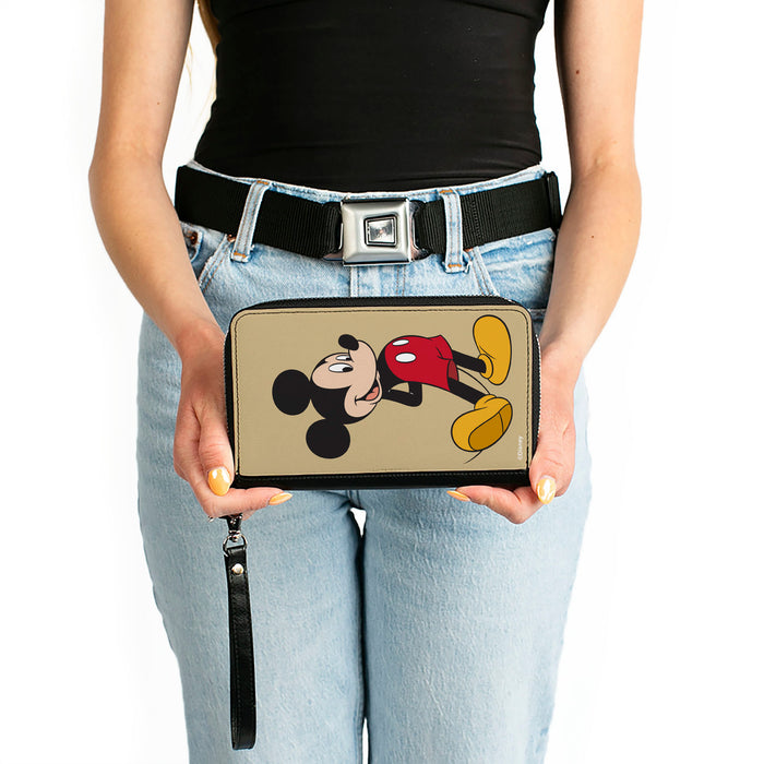 PU Zip Around Wallet Rectangle - Classic Mickey Mouse Standing Pose Yellow Clutch Zip Around Wallets Disney   