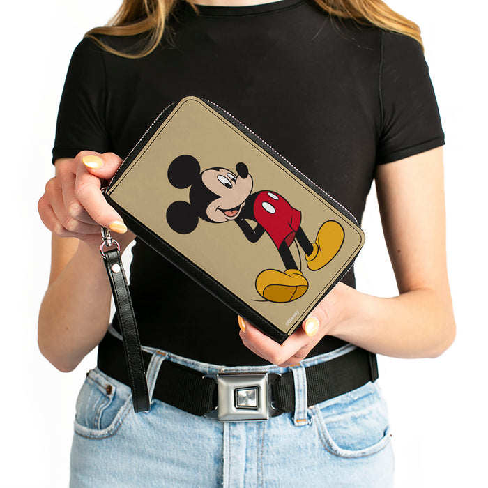 PU Zip Around Wallet Rectangle - Classic Mickey Mouse Standing Pose Yellow Clutch Zip Around Wallets Disney   