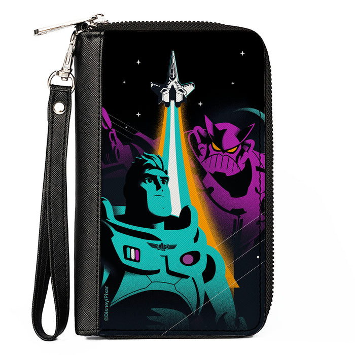 PU Zip Around Wallet Rectangle - Lightyear Buzz and Zurg Spaceship Pose Black Teal Purple Clutch Zip Around Wallets Disney   