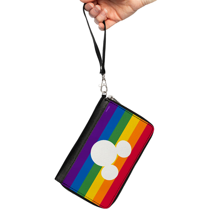 PU Zip Around Wallet Rectangle - Mickey Mouse Pride Ears Icon Rainbow Stripe Multi Color White Clutch Zip Around Wallets Disney   
