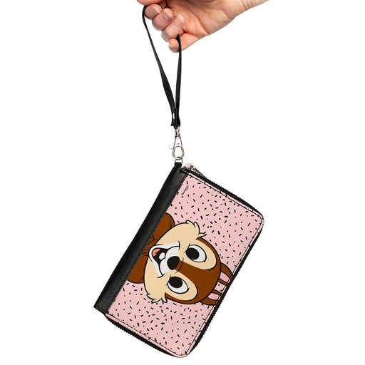 PU Zip Around Wallet Rectangle - Disney Chip n' Dale Chip Smiling Pose Sprinkle Pink Black Clutch Zip Around Wallets Disney   