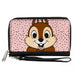 PU Zip Around Wallet Rectangle - Disney Chip n' Dale Chip Smiling Pose Sprinkle Pink Black Clutch Zip Around Wallets Disney   