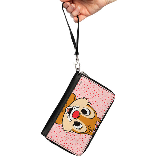 PU Zip Around Wallet Rectangle - Disney Chip n' Dale Dale Smiling Pose Sprinkle Pink Red Clutch Zip Around Wallets Disney   