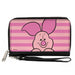 PU Zip Around Wallet Rectangle - Winnie the Pooh Piglet Expression Close-Up Stripe Pinks Clutch Zip Around Wallets Disney   