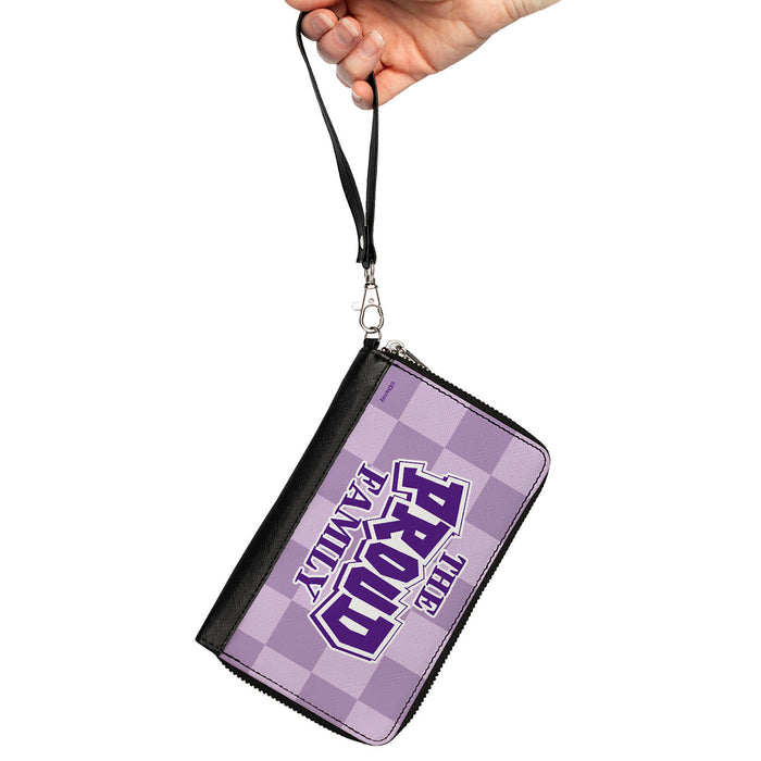 PU Zip Around Wallet Rectangle - THE PROUD FAMILY Title Logo Checker Lavender/White/Blue Clutch Zip Around Wallets Disney   