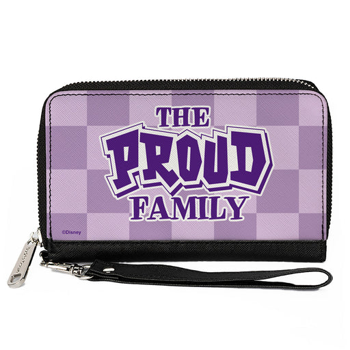 PU Zip Around Wallet Rectangle - THE PROUD FAMILY Title Logo Checker Lavender/White/Blue Clutch Zip Around Wallets Disney   