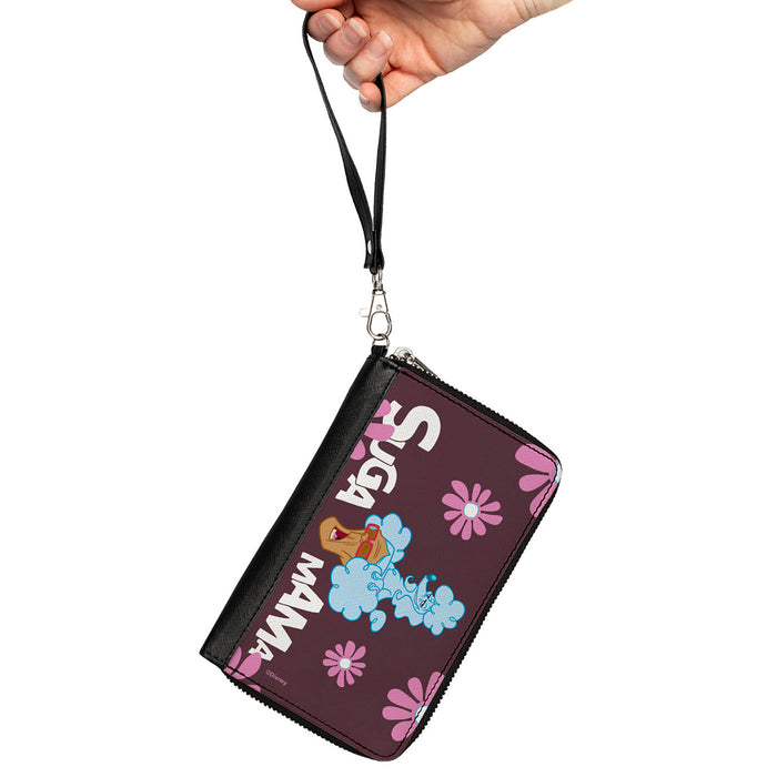 PU Zip Around Wallet Rectangle - The Proud Family SUGA MAMA and Puff Pose with Flowers Purple Clutch Zip Around Wallets Disney   