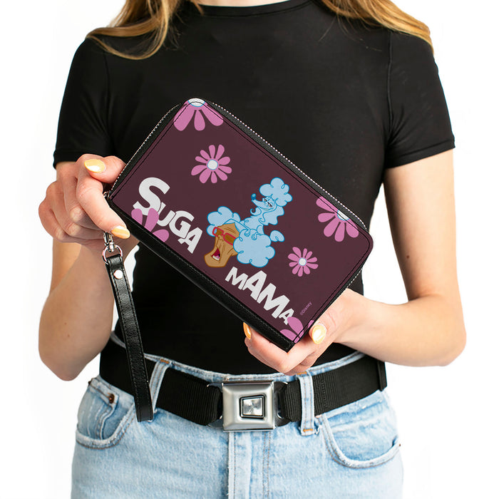 PU Zip Around Wallet Rectangle - The Proud Family SUGA MAMA and Puff Pose with Flowers Purple Clutch Zip Around Wallets Disney   