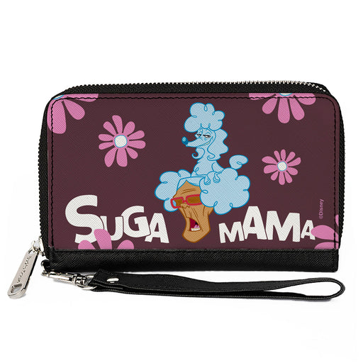 PU Zip Around Wallet Rectangle - The Proud Family SUGA MAMA and Puff Pose with Flowers Purple Clutch Zip Around Wallets Disney   
