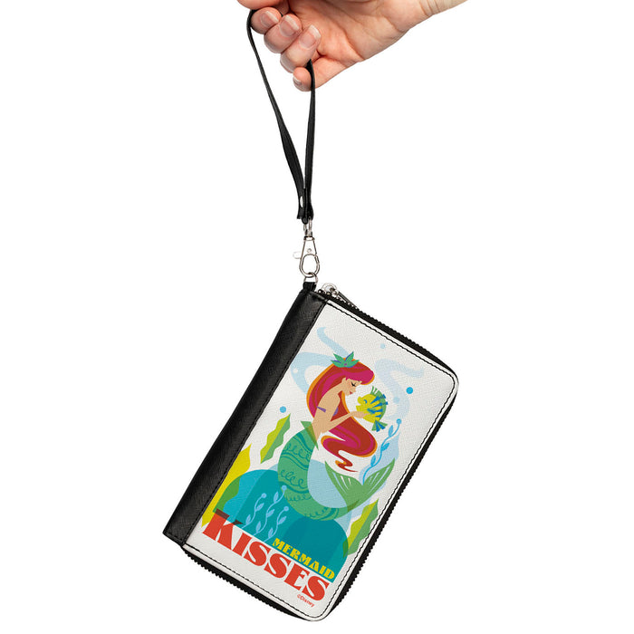 PU Zip Around Wallet Rectangle - The Little Mermaid Ariel and Flounder MERMAID KISSES Pose White Multi Color Clutch Zip Around Wallets Disney   