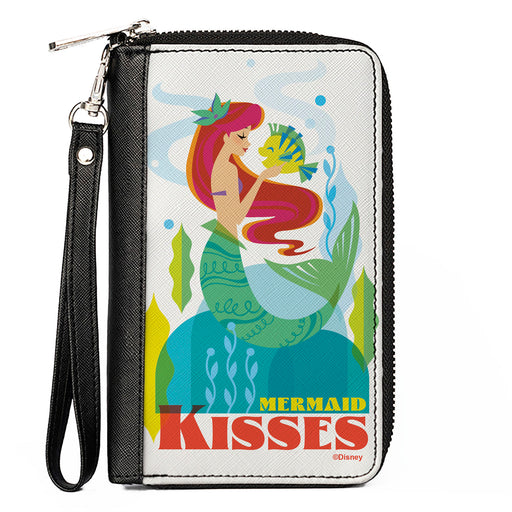 PU Zip Around Wallet Rectangle - The Little Mermaid Ariel and Flounder MERMAID KISSES Pose White Multi Color Clutch Zip Around Wallets Disney   