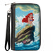 PU Zip Around Wallet Rectangle - The Little Mermaid Ariel Splash Rock Pose Clutch Zip Around Wallets Disney   