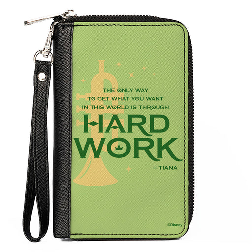 PU Zip Around Wallet Rectangle - The Princess and the Frog Tiana's HARD WORK Quote Greens Clutch Zip Around Wallets Disney   