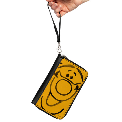 PU Zip Around Wallet Rectangle - Winnie the Pooh Tigger Smiling Face Close-Up Yellow/Black Clutch Zip Around Wallets Disney   