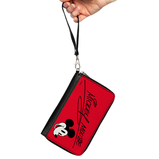 PU Zip Around Wallet Rectangle - Mickey Mouse Autograph and Smiling Face Red/Black Clutch Zip Around Wallets Disney   
