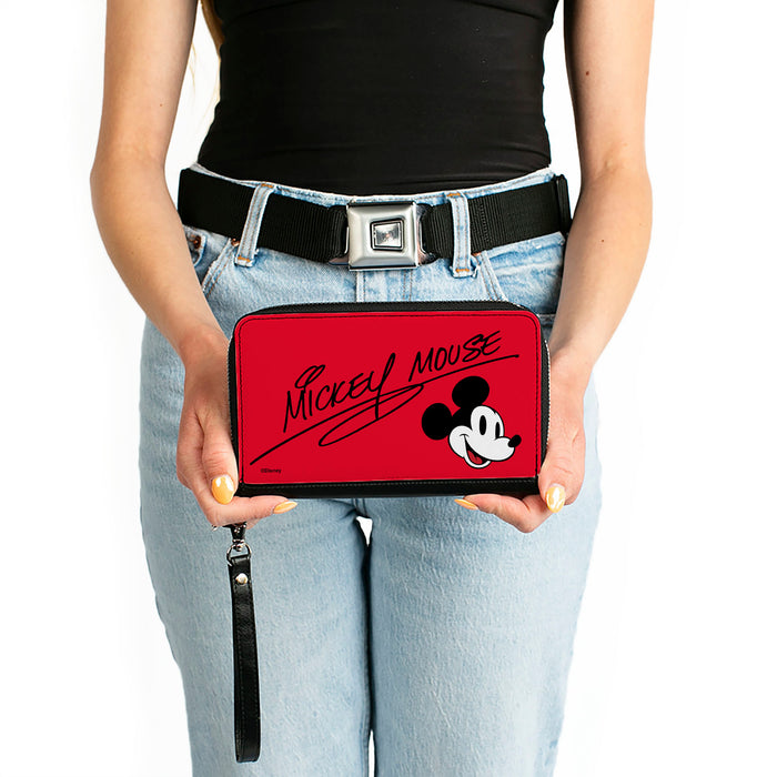 PU Zip Around Wallet Rectangle - Mickey Mouse Autograph and Smiling Face Red/Black Clutch Zip Around Wallets Disney   