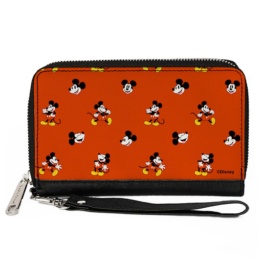 PU Zip Around Wallet Rectangle - Mickey Mouse Poses and Expressions Scattered Red Clutch Zip Around Wallets Disney   